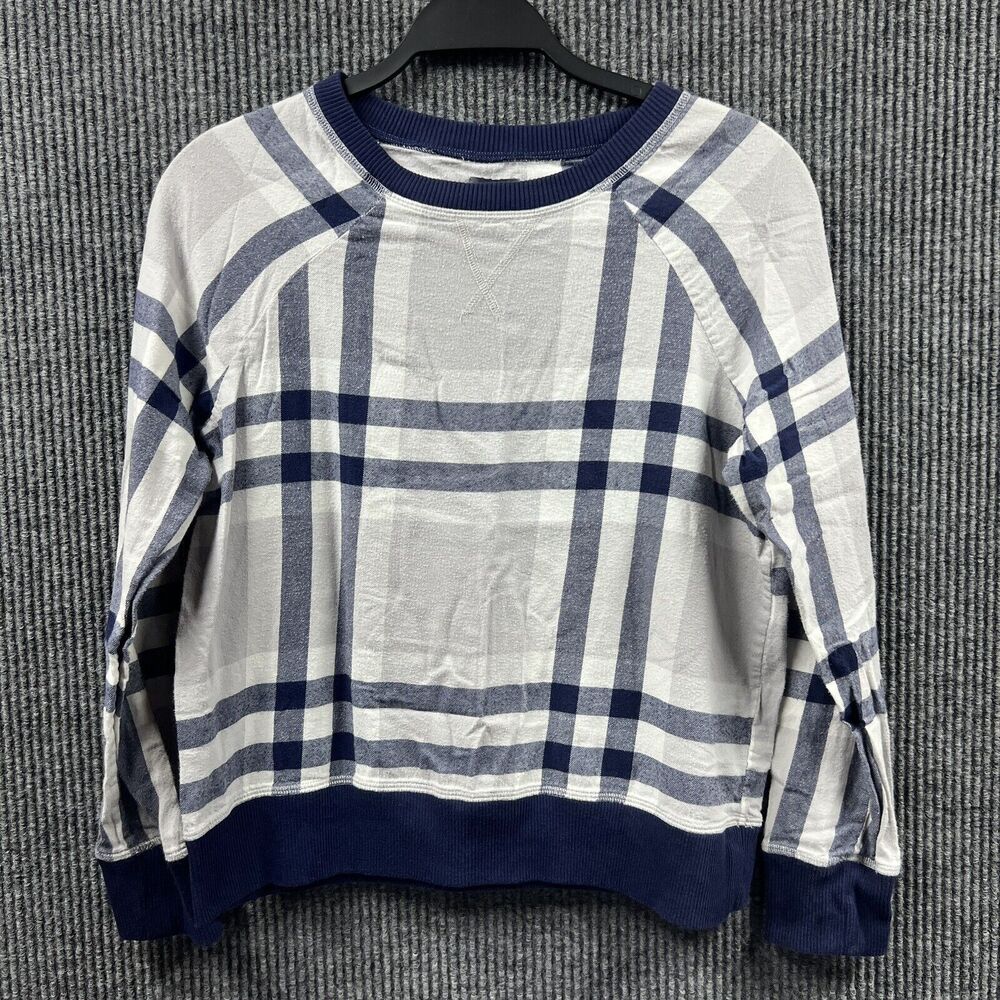 Aerie Shirt Top Womens Small Blue Plaid Pullover Stretchy Casual Sweatshirt